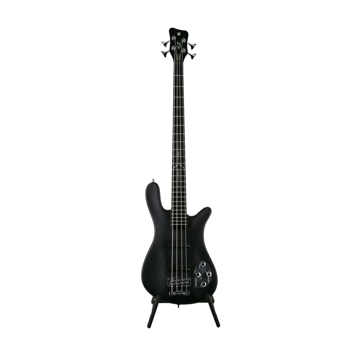 Warwick RockBass 4-String Bass Guitar – Nirvana Black, Gator GFW-GTR-1000 Stand, KLIQ TinyTune, ErnieBall Cable Bundle 